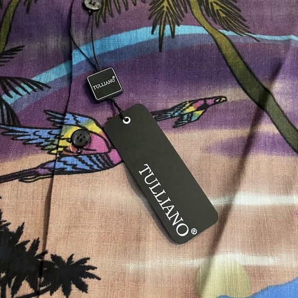 Tulliano Camp Shirt Tropical Woven Button Up Parrot Mens Large New - Picture 10 of 12